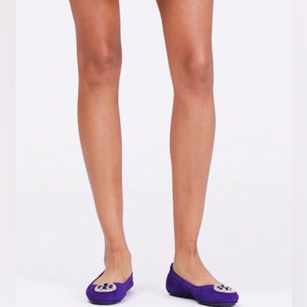 Tory Burch Deep Purple Crystal Pavé Minnie Travel Ballet Flat Shoes - Picture 3 of 16